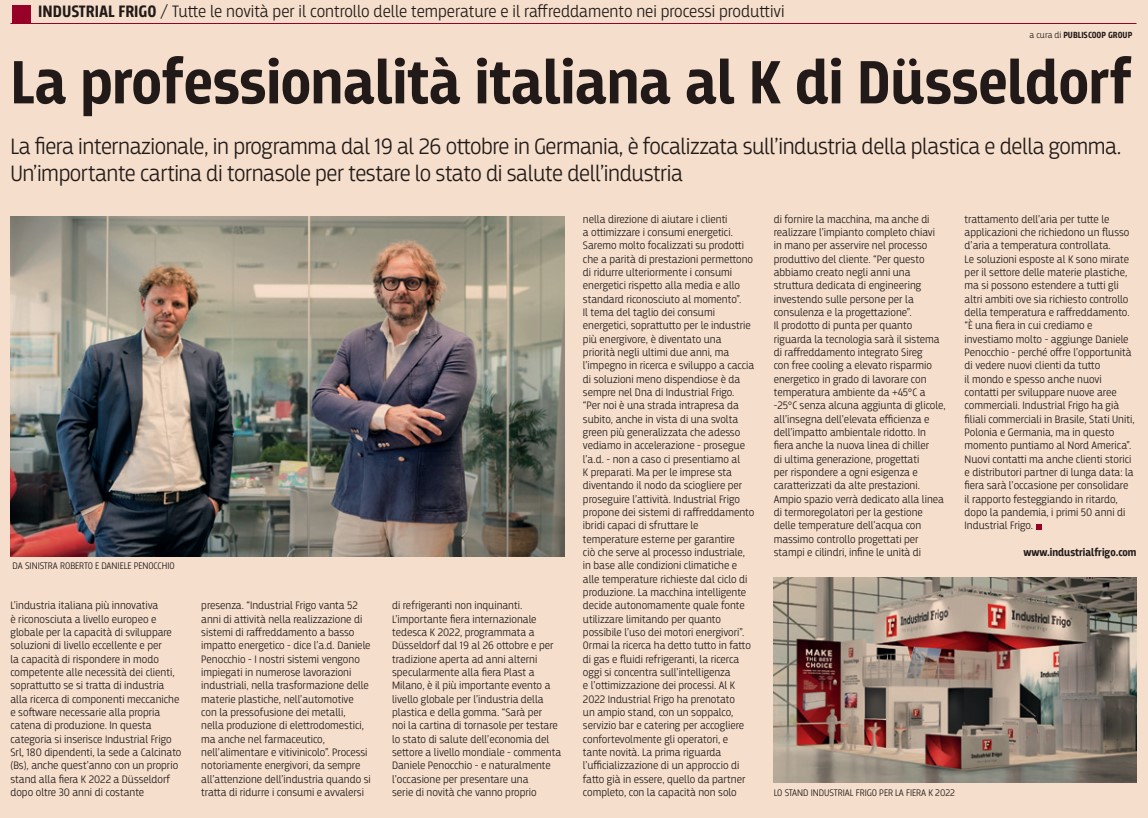 Innovation made in Italy: Industrial Frigo on Il Sole 24 Ore ...